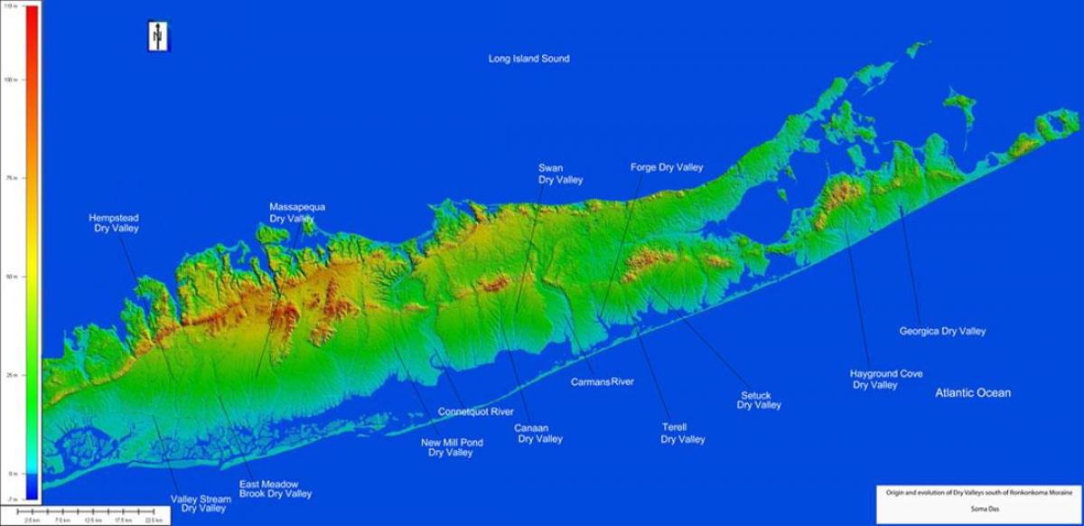 Mapa de elevação de Long Island